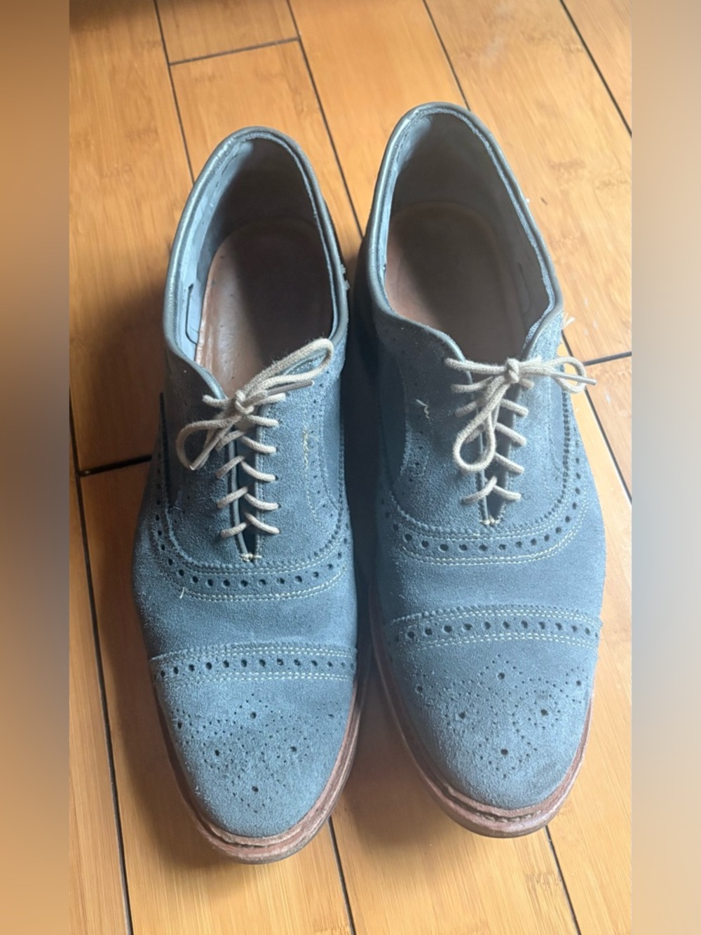 Men's Denim Blue Suede Wingtip Dress Shoes, Allen Edmonds Size 12-1/2 D